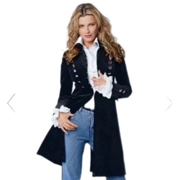 VINTAGE 90's Newport News Velvet Jacket Pirate Baddie Midi Trench ,Women's 8 - Picture 1 of 12